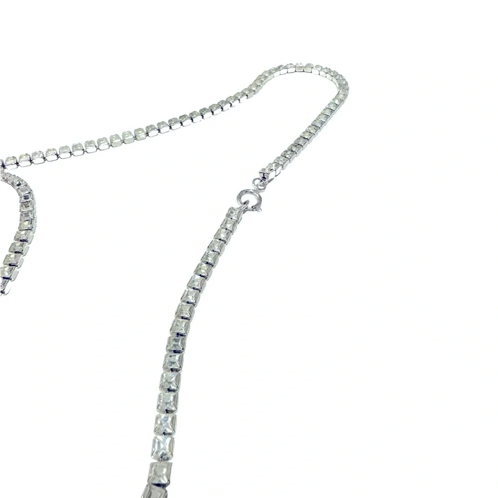 Vintage art deco style long square cut rhinestone necklace. 35 inches. - Picture 3 of 3